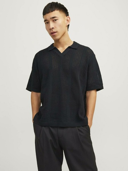 Jack & Jones Černé pánské polo tričko Jack & Jones Taormina