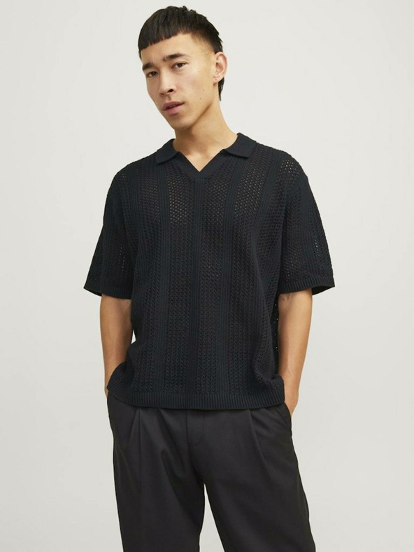 Jack & Jones Černé pánské polo tričko Jack & Jones Taormina