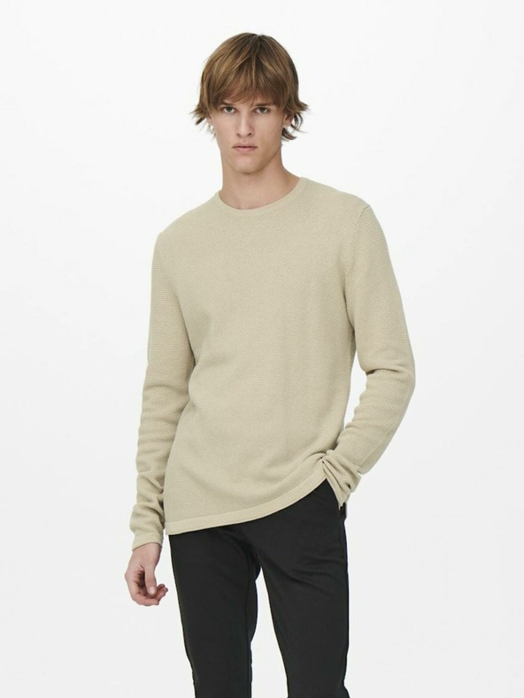 ONLY & SONS Béžový pánský basic svetr ONLY & SONS Panter