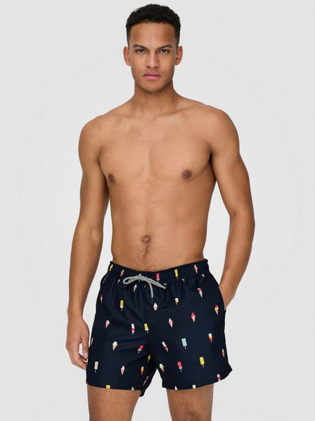 ONLY & SONS Tmavě modré pánské vzorované plavky ONLY & SONS Ted