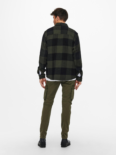 ONLY & SONS Černo-zelená pánská kostkovaná flanelová košile ONLY & SONS Milo