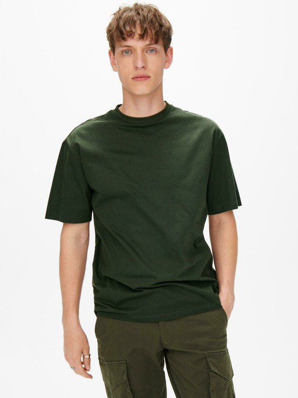 ONLY & SONS Tmavě zelené pánské basic tričko ONLY & SONS Fred