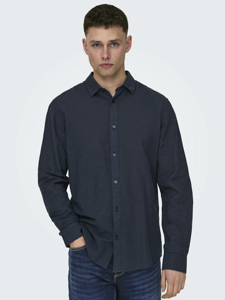 ONLY & SONS Tmavě modrá pánská košile s příměsí lnu ONLY & SONS Caiden