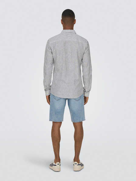 ONLY & SONS Bílo-modrá pánská pruhovaná košile s příměsí lnu ONLY & SONS Caiden