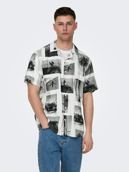 ONLY & SONS Černo-bílá pánská vzorovaná košile ONLY & SONS Nano