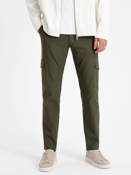 Ombre Clothing Tmavě zelené pánské cargo kalhoty Ombre Clothing