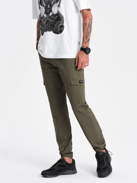 Ombre Clothing Tmavě zelené pánské cargo kalhoty Ombre Clothing