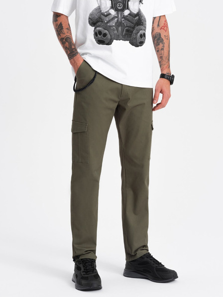 Ombre Clothing Tmavě zelené pánské cargo kalhoty Ombre Clothing