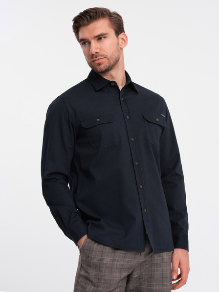 Ombre Clothing Tmavě modrá pánská svrchní košile Ombre Clothing