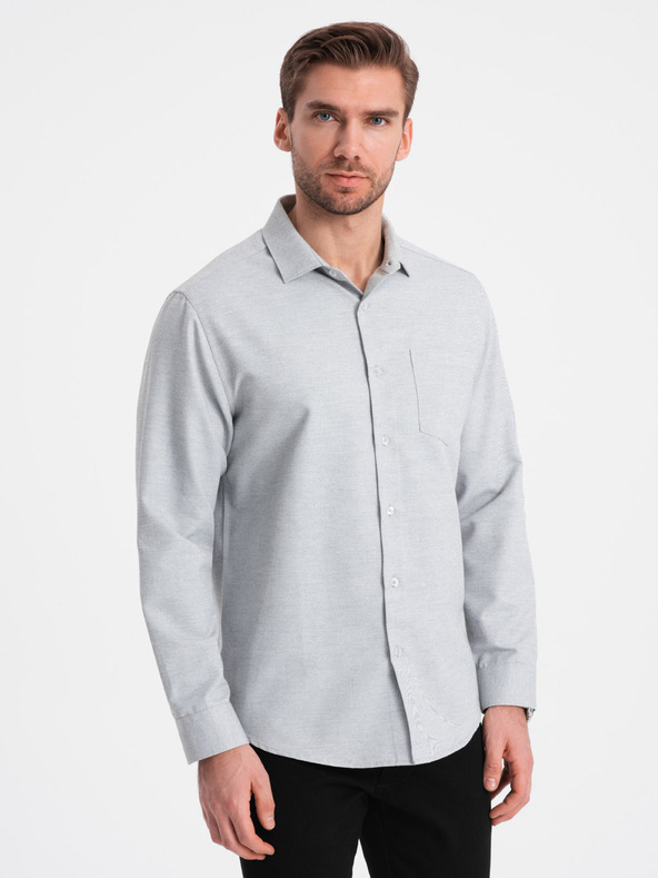 Ombre Clothing Světle šedá pánská žíhaná košile Ombre Clothing