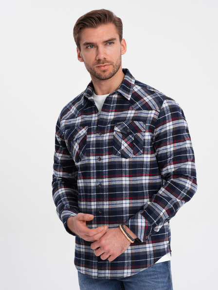 Ombre Clothing Tmavě modrá pánská svrchní flanelová košile Ombre Clothing