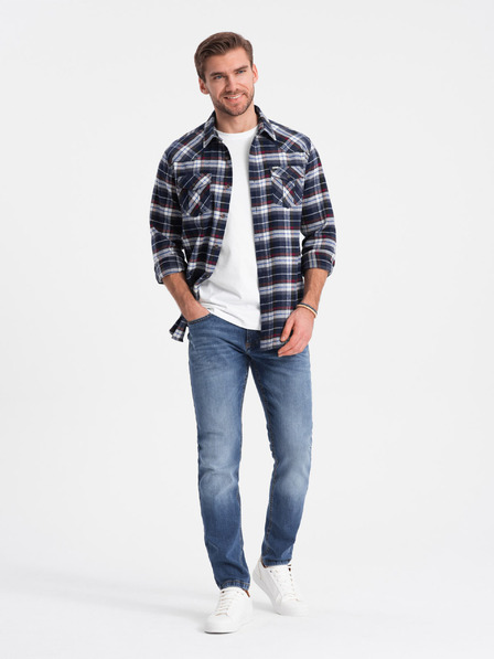 Ombre Clothing Tmavě modrá pánská svrchní flanelová košile Ombre Clothing