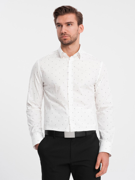 Ombre Clothing Bílá pánská vzorovaná košile Ombre Clothing