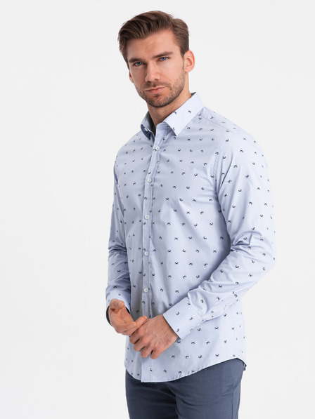 Ombre Clothing Světle modrá pánská vzorovaná košile Ombre Clothing