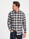 Ombre Clothing Hnědo-modrá pánská kostkovaná flanelová košile Ombre Clothing