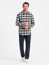 Ombre Clothing Hnědo-modrá pánská kostkovaná flanelová košile Ombre Clothing