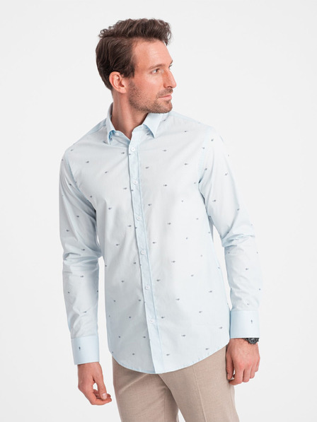 Ombre Clothing Světle modrá pánská vzorovaná košile Ombre Clothing