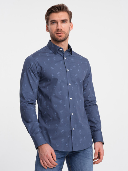 Ombre Clothing Tmavě modrá pánská vzorovaná košile Ombre Clothing