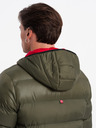 Ombre Clothing Tmavě zelená pánská prošívaná zimní bunda Ombre Clothing