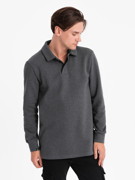 Ombre Clothing Šedá pánská basic mikina s límečkem Ombre Clothing