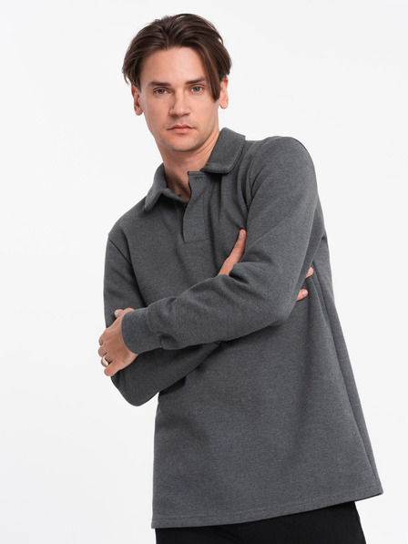 Ombre Clothing Šedá pánská basic mikina s límečkem Ombre Clothing