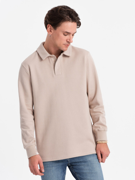 Ombre Clothing Béžová pánská basic mikina s límečkem Ombre Clothing