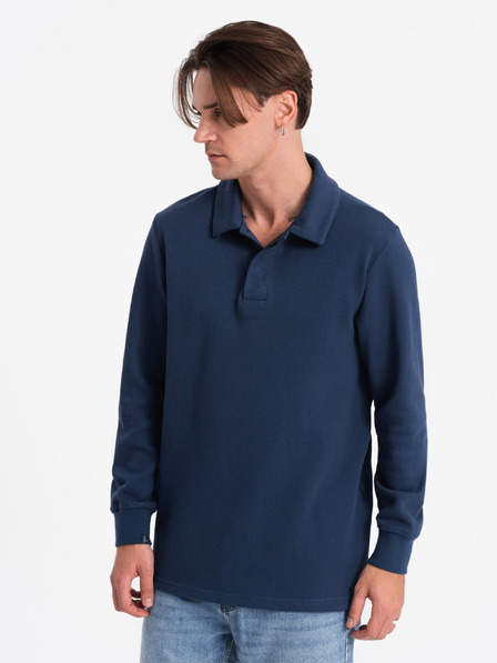 Ombre Clothing Tmavě modrá pánská basic mikina s límečkem Ombre Clothing