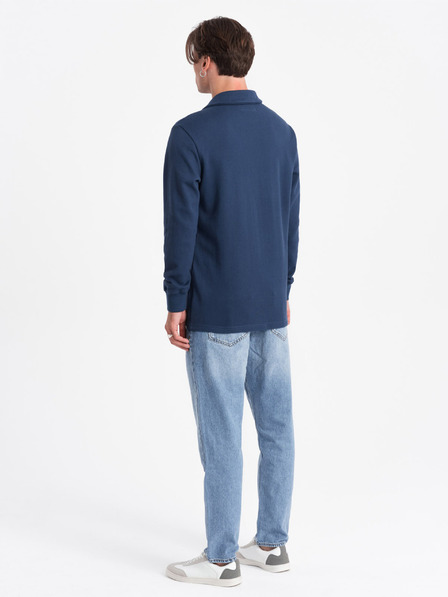 Ombre Clothing Tmavě modrá pánská basic mikina s límečkem Ombre Clothing