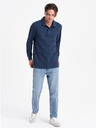 Ombre Clothing Tmavě modrá pánská basic mikina s límečkem Ombre Clothing