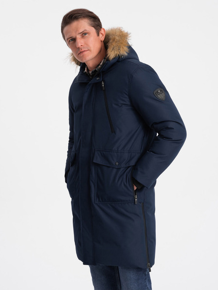 Ombre Clothing Tmavě modrá pánská zimní bunda s umělým kožíškem Ombre Clothing Alaskan