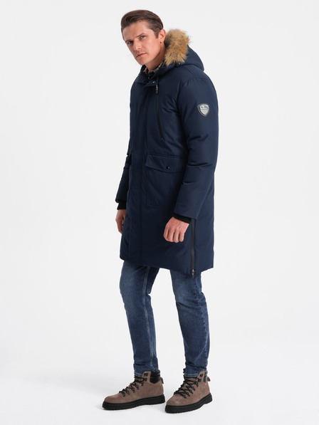 Ombre Clothing Tmavě modrá pánská zimní bunda s umělým kožíškem Ombre Clothing Alaskan