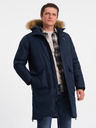 Ombre Clothing Tmavě modrá pánská zimní bunda s umělým kožíškem Ombre Clothing Alaskan