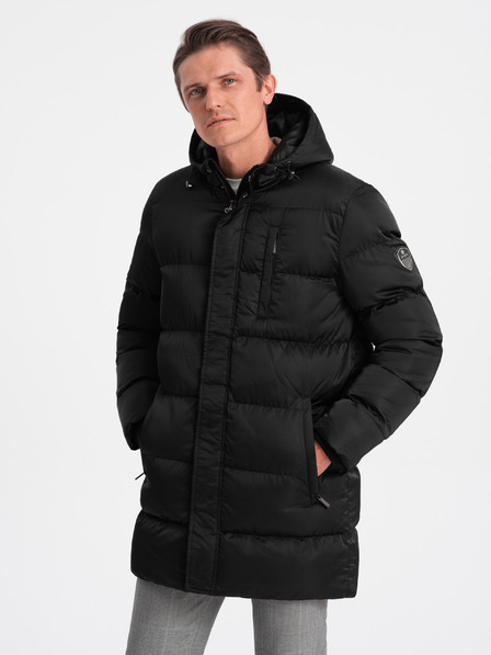 Ombre Clothing Černý pánský zimní prošívaný kabát Ombre Clothing