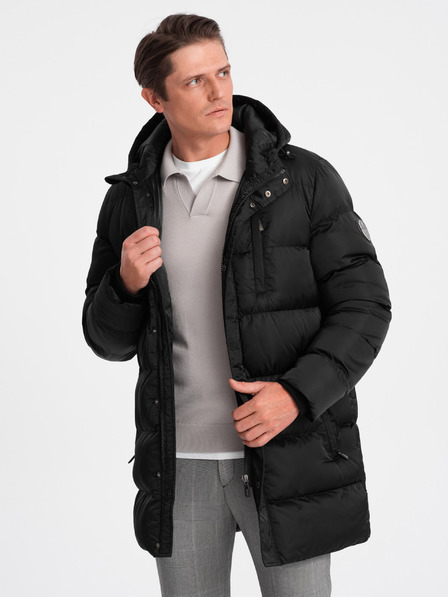 Ombre Clothing Černý pánský zimní prošívaný kabát Ombre Clothing