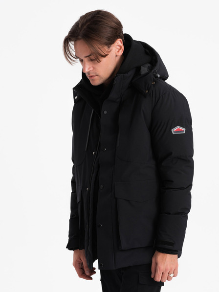 Ombre Clothing Černá pánská prošívaná zimní bunda s kapucí Ombre Clothing