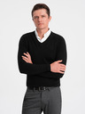 Ombre Clothing Černý pánský svetr s košilovým límcem Ombre Clothing