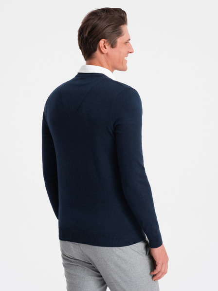 Ombre Clothing Tmavě modrý pánský svetr s košilovým límcem Ombre Clothing