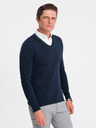 Ombre Clothing Tmavě modrý pánský svetr s košilovým límcem Ombre Clothing