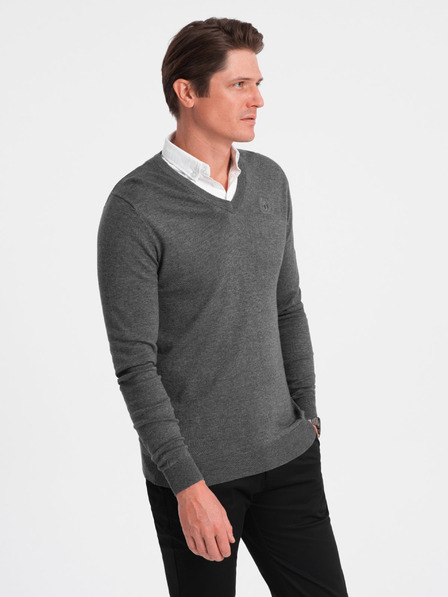 Ombre Clothing Šedý pánský svetr s košilovým límcem Ombre Clothing