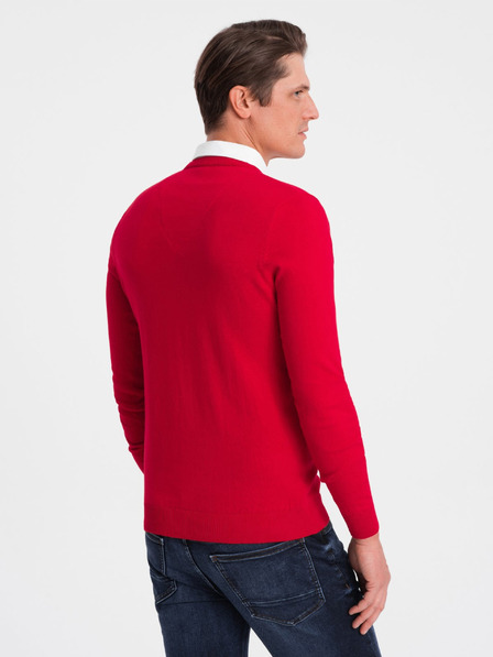 Ombre Clothing Červený pánský svetr s košilovým límcem Ombre Clothing