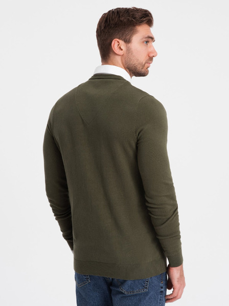 Ombre Clothing Zelený pánský svetr s košilovým límcem Ombre Clothing