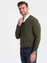 Ombre Clothing Zelený pánský svetr s košilovým límcem Ombre Clothing