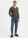 Ombre Clothing Zelený pánský svetr s košilovým límcem Ombre Clothing