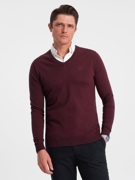 Ombre Clothing Vínový pánský svetr s košilovým límcem Ombre Clothing
