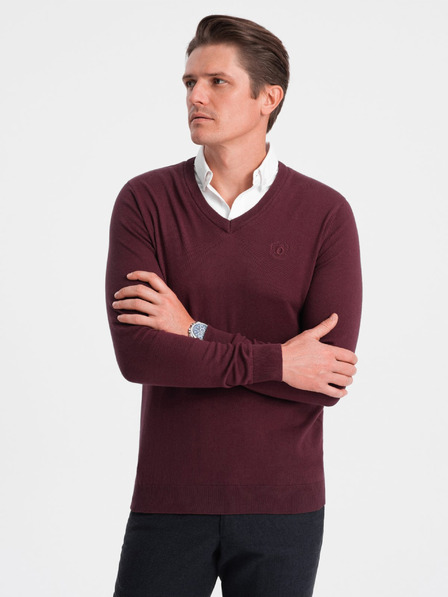 Ombre Clothing Vínový pánský svetr s košilovým límcem Ombre Clothing