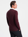 Ombre Clothing Vínový pánský svetr s košilovým límcem Ombre Clothing