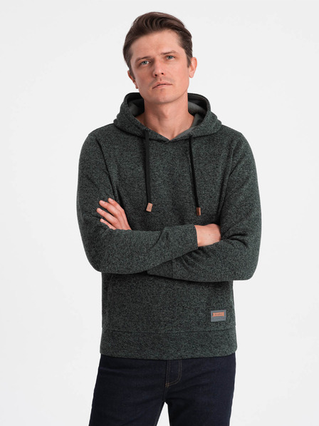 Ombre Clothing Tmavě zelená pánská žíhaná mikina s kapucí Ombre Clothing