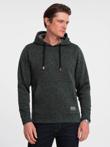 Ombre Clothing Tmavě zelená pánská žíhaná mikina s kapucí Ombre Clothing