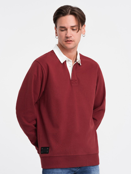 Ombre Clothing Vínová pánská mikina s límečkem Ombre Clothing