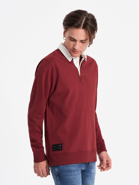 Ombre Clothing Vínová pánská mikina s límečkem Ombre Clothing